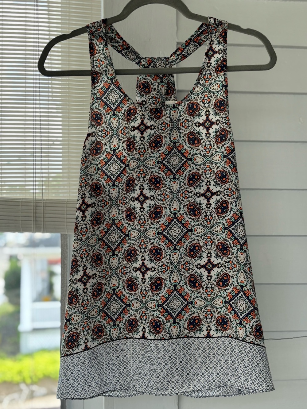 Artisan Ny White Racerback Tank with Navy & Orange Medallion Print